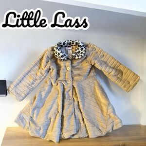 Little Lass Girls Toddler Leopard Collar Tan Faux Fur Soft Button Down Coat